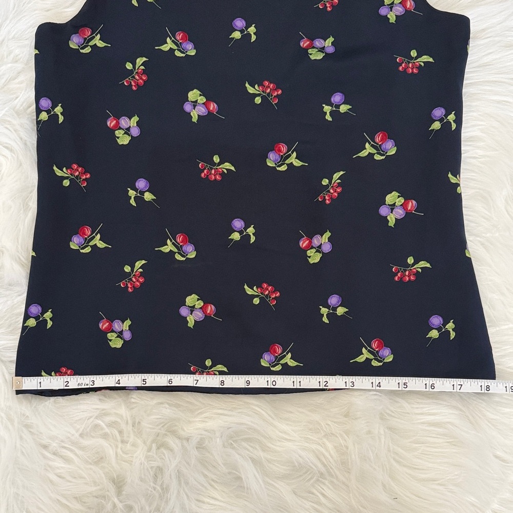 Valerie Stevens 100% Silk Navy Fruit-Print Sleeveless Tank Size PS - Picture 4 of 6